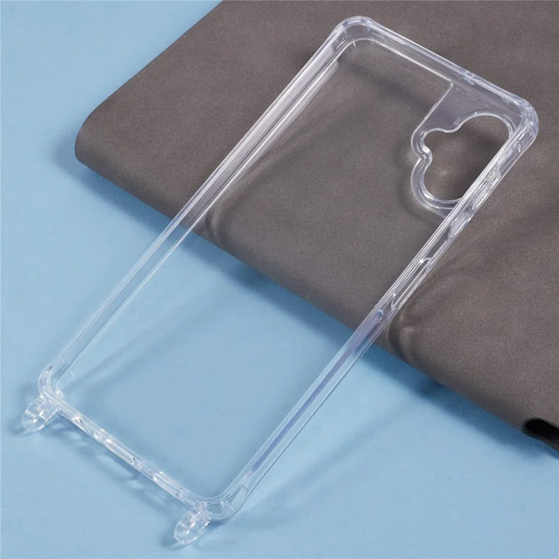 For Samsung Galaxy A06 Case PC+TPU 1.5mm Clear Phone Cover with Lanyard Holes