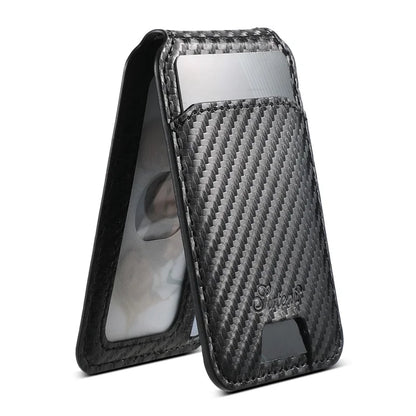 SUTENI H18 For iPhone 12 Pro Magnetic Case Carbon Fiber Texture Leather+TPU Cover with Detachable Card Bag