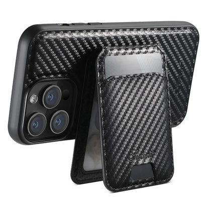 SUTENI H18 For iPhone 13 Pro Magnetic Case Carbon Fiber Texture Leather+TPU Cover with Detachable Card Bag