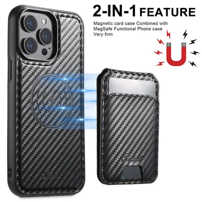 SUTENI H18 For iPhone 13 Pro Magnetic Case Carbon Fiber Texture Leather+TPU Cover with Detachable Card Bag