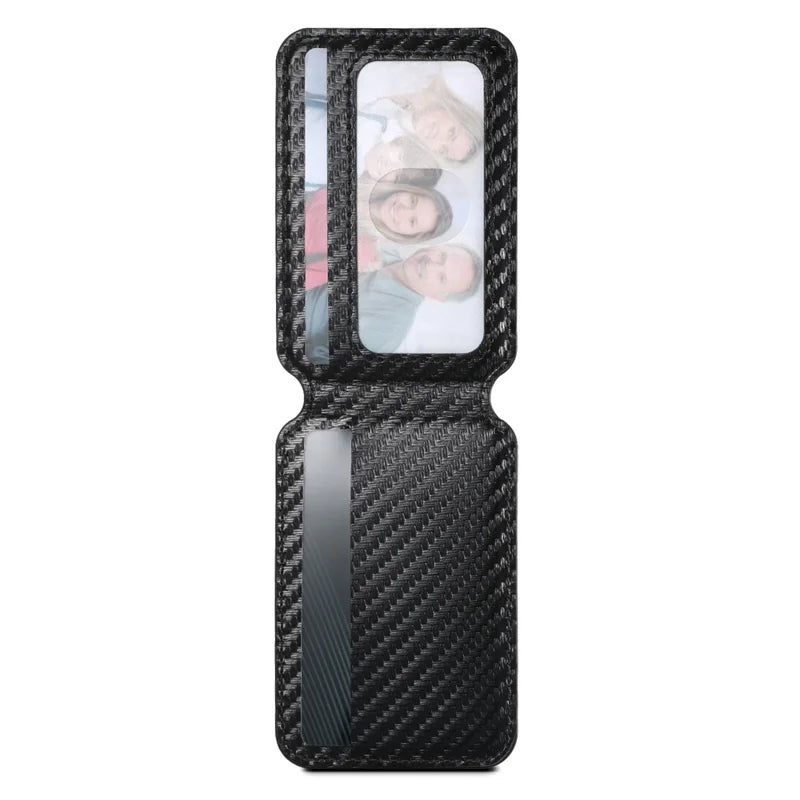 SUTENI H18 For iPhone 14 Pro Magnetic Case Carbon Fiber Texture Leather+TPU Cover with Detachable Card Bag