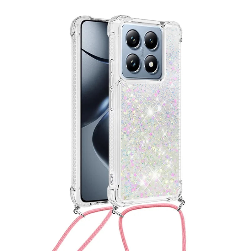For Xiaomi 14T Pro / Xiaomi 14T TPU Case Quicksand Design Phone Cover with Lanyard - Laser / Hearts