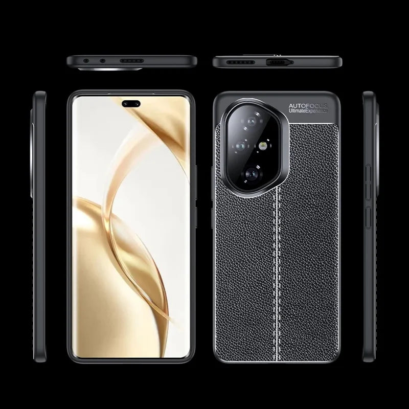 For Honor 300 Pro Case Litchi Texture TPU Flexible Phone Cover, Black