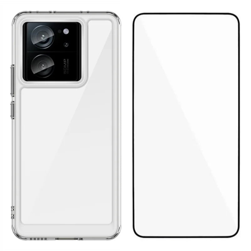 WANLONFENG MF Series for Xiaomi 13T Pro / 13T Case TPU+Acrylic Clear Phone Cover with Tempered Glass Film