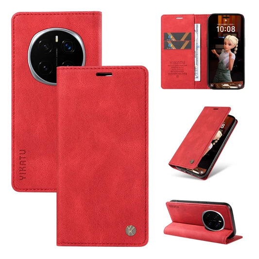 For Honor Magic7 Pro 5G Leather Cover YIKATU YK-004 Skin-Touch Wallet Phone Cases -  Red