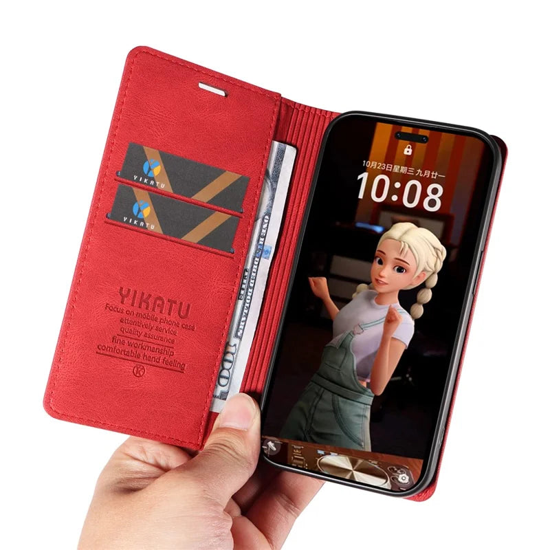 For Honor Magic7 Pro 5G Leather Cover YIKATU YK-004 Skin-Touch Wallet Phone Cases -  Red