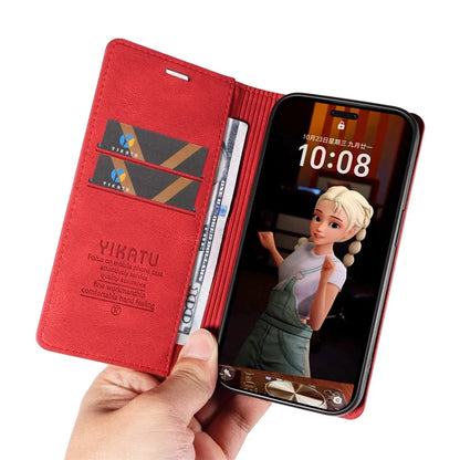 For Honor Magic7 Pro 5G Leather Cover YIKATU YK-004 Skin-Touch Wallet Phone Cases -  Red