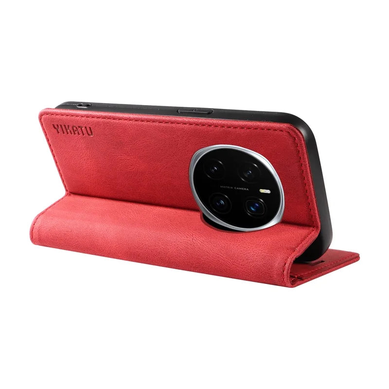 For Honor Magic7 Pro 5G Leather Cover YIKATU YK-004 Skin-Touch Wallet Phone Cases -  Red