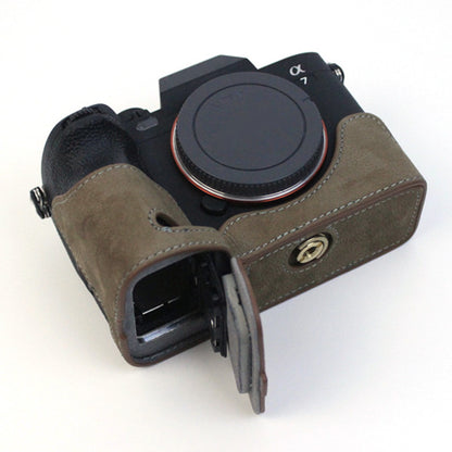 For Sony A7M4  /  A1  /  A7S III  /  A7S3  /  A7R5 Shockproof Camera Cover Genuine Leather Camera Bottom Case Protective Sleeve