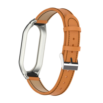 For Xiaomi Smart Band 8 Stitching Microfiber Leather Watch Band Replacement Strap with Metal Frame Case