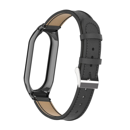For Xiaomi Smart Band 8 Stitching Microfiber Leather Watch Band Replacement Strap with Metal Frame Case