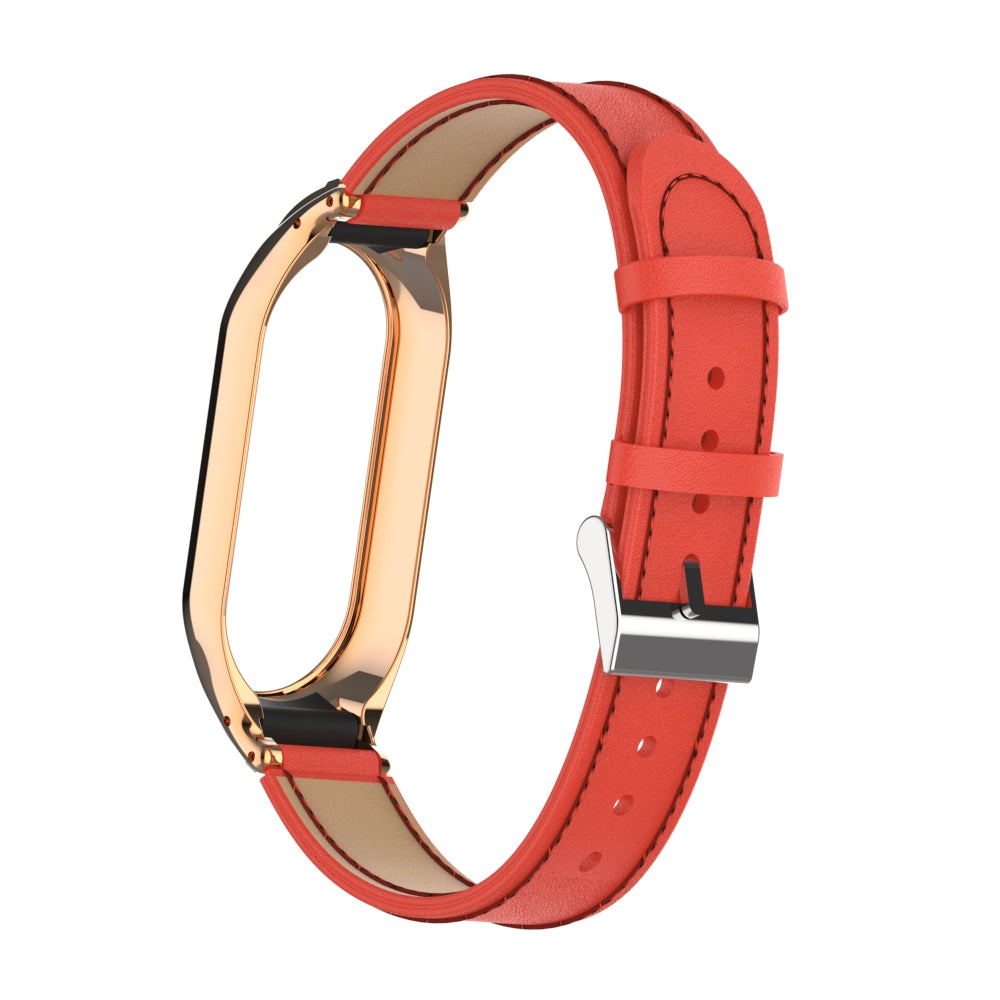 For Xiaomi Smart Band 8 Stitching Microfiber Leather Watch Band Replacement Strap with Metal Frame Case