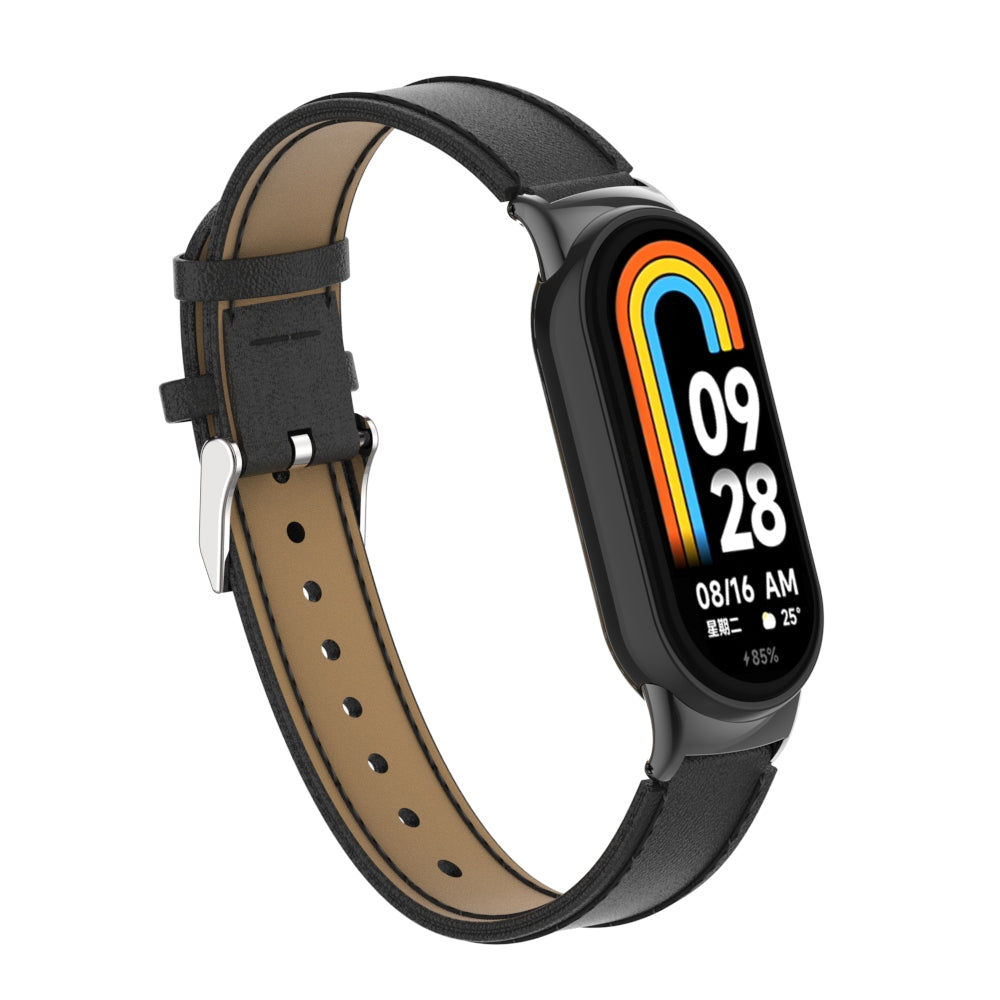 For Xiaomi Smart Band 8 Watch Strap Stitching Microfiber Leather Watch Band Bracelet with Connector