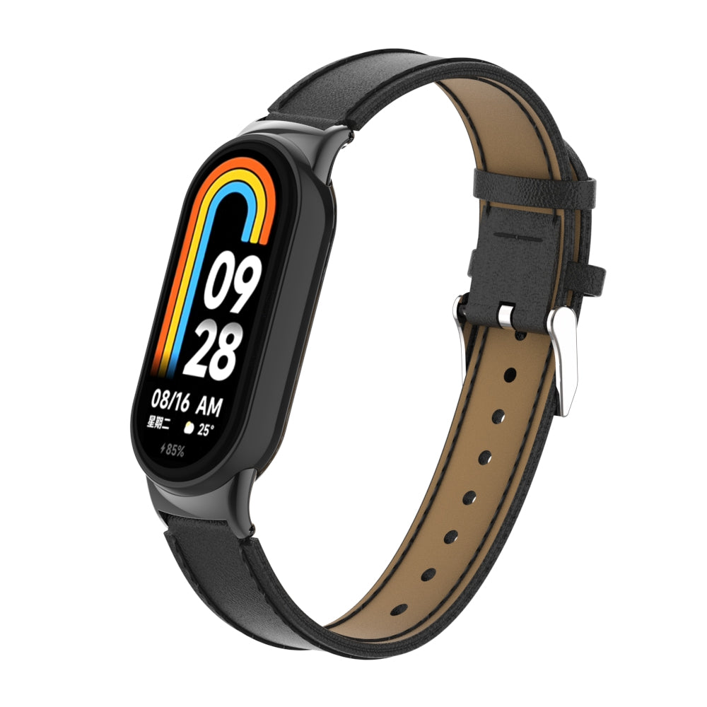 For Xiaomi Smart Band 8 Watch Strap Stitching Microfiber Leather Watch Band Bracelet with Connector