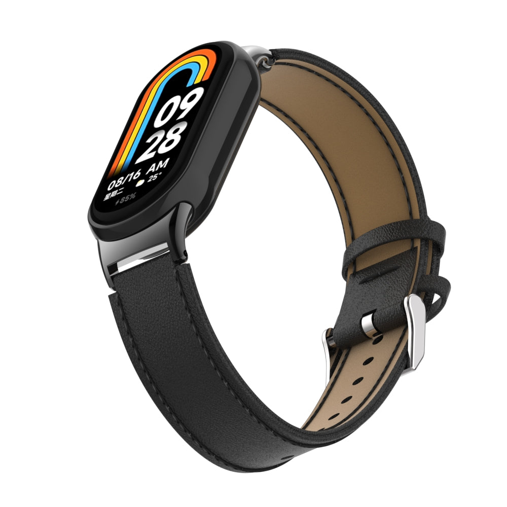 For Xiaomi Smart Band 8 Watch Strap Stitching Microfiber Leather Watch Band Bracelet with Connector