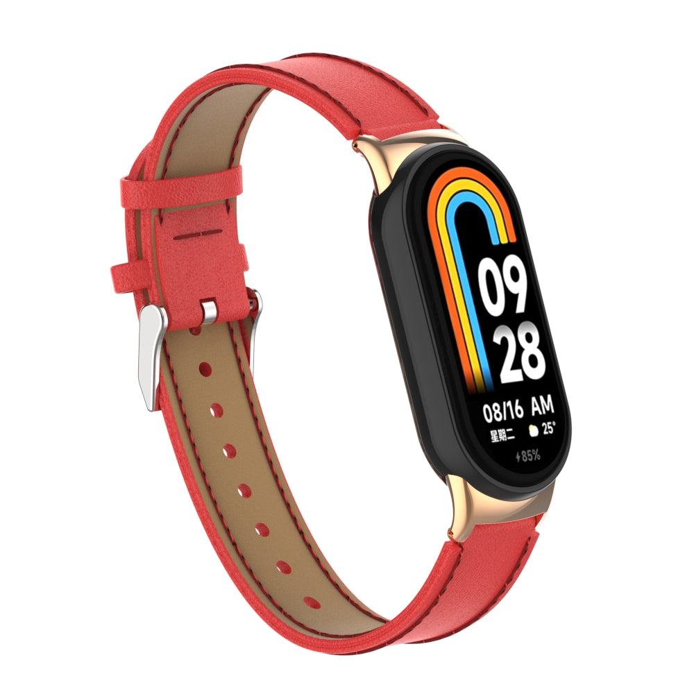 For Xiaomi Smart Band 8 Watch Strap Stitching Microfiber Leather Watch Band Bracelet with Connector
