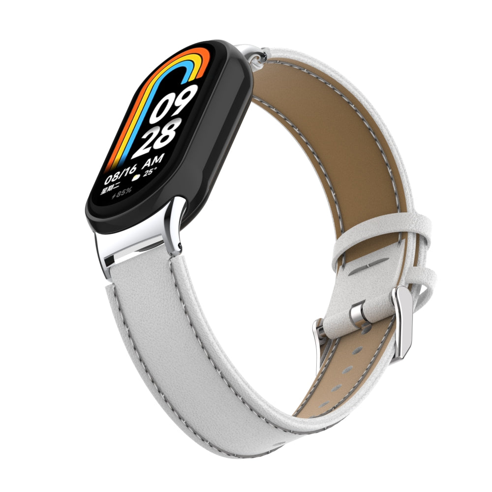 For Xiaomi Smart Band 8 Watch Strap Stitching Microfiber Leather Watch Band Bracelet with Connector