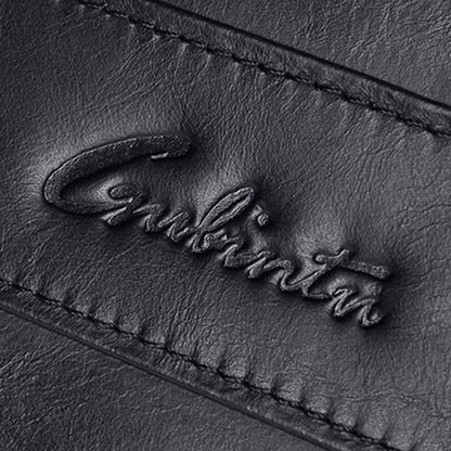 GUBINTU Top Layer Cowhide Leather Zipper Men Folding Wallet RFID Blocking Cards Cash Carrying Bag