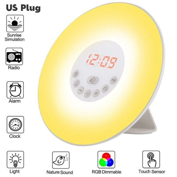 T9 Wake Up Light Alarm Clock Sunrise Sunset Simulation LED Night Lamp for Heavy Sleepers Kids Adults