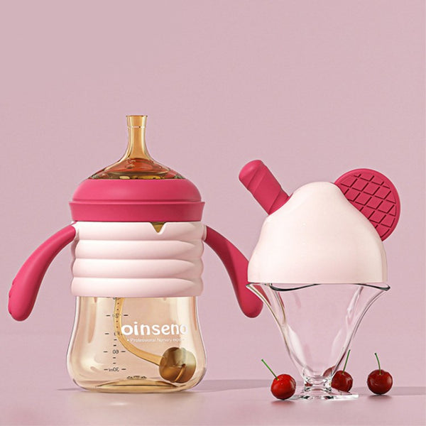 OINSENO 300ml Cute Baby Straw Water Bottle Sippy Cup (No FDA Certification, BPA Free)