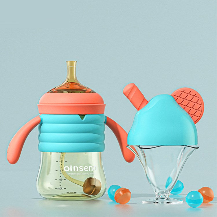 OINSENO 300ml Cute Baby Straw Water Bottle Sippy Cup (No FDA Certification, BPA Free)