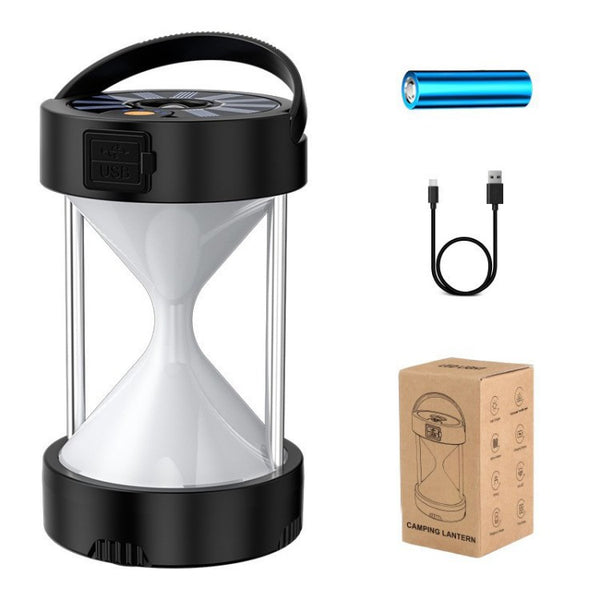 5809 Outdoor Tent Light Solar Hourglass Camping LED Lantern Type-C USB Rechargeable Camping Lamp