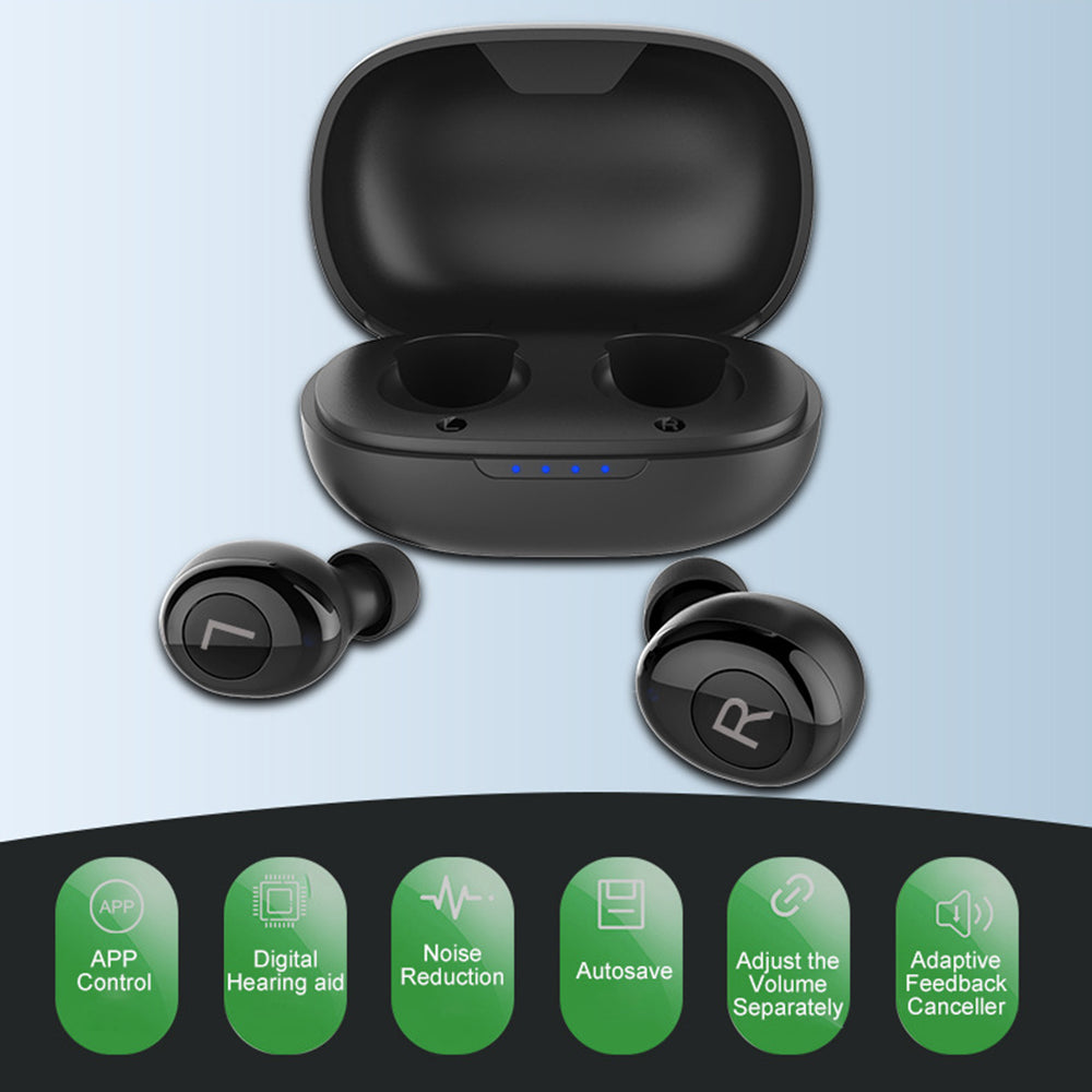 H001 USB Rechargeable Hearing Aid Headset Digital Bluetooth Wireless Hearing Aid Earbuds Sound Amplifier for Elderly Deafness