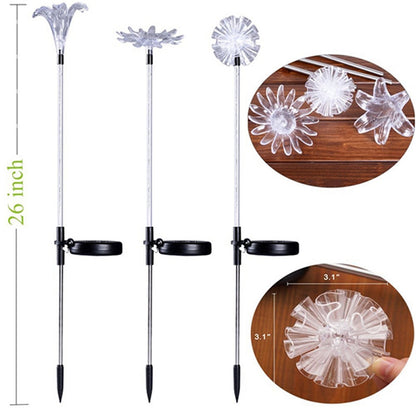 3Pcs LED Solar Power Dandelion Sunflower Stake Light Outdoor Garden Path Landscape Lamp