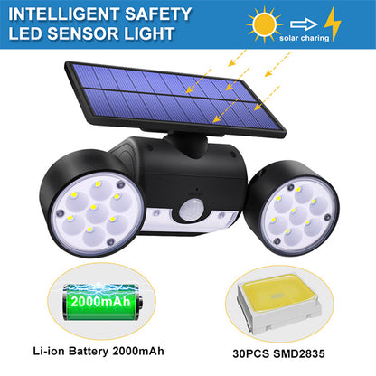 30-LED Solar Light Dual Head Solar Lamp PIR Motion Sensor Spotlight Waterproof Wall Outdoor Lights