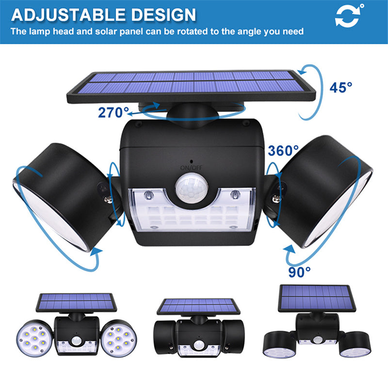 30-LED Solar Light Dual Head Solar Lamp PIR Motion Sensor Spotlight Waterproof Wall Outdoor Lights