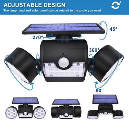 30-LED Solar Light Dual Head Solar Lamp PIR Motion Sensor Spotlight Waterproof Wall Outdoor Lights