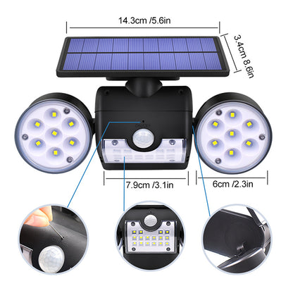 30-LED Solar Light Dual Head Solar Lamp PIR Motion Sensor Spotlight Waterproof Wall Outdoor Lights