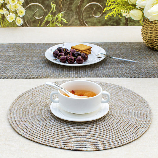 Round Shape Non-slip Woven Pattern Kitchen Placemats for Dining Table, Diameter: 38cm