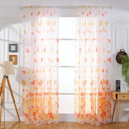 Heart Pattern Sheer Curtain Rod Pocket Voile Curtain