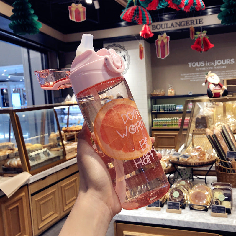 450ml Anti-fall Kettle Kids Children School Drinking Cup Cartoon Flip Straw Water Bottle