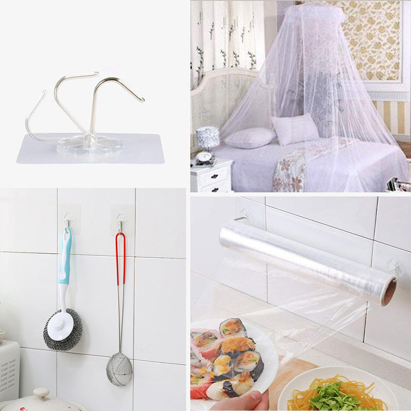 10Pcs Wall Self-adhesive Hooks Transparent Waterproof and Oilproof Hanging Utility Hooks for Bathroom Kitchen Heavy Duty