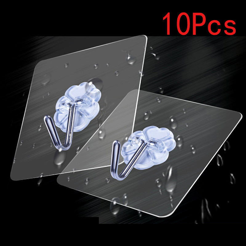 10Pcs Wall Self-adhesive Hooks Transparent Waterproof and Oilproof Hanging Utility Hooks for Bathroom Kitchen Heavy Duty