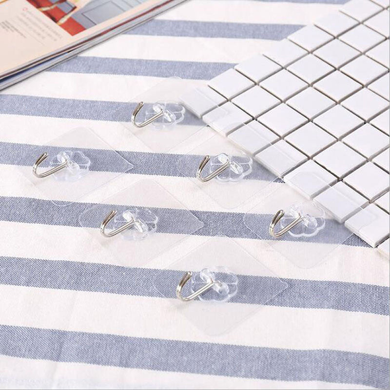10Pcs Wall Self-adhesive Hooks Transparent Waterproof and Oilproof Hanging Utility Hooks for Bathroom Kitchen Heavy Duty