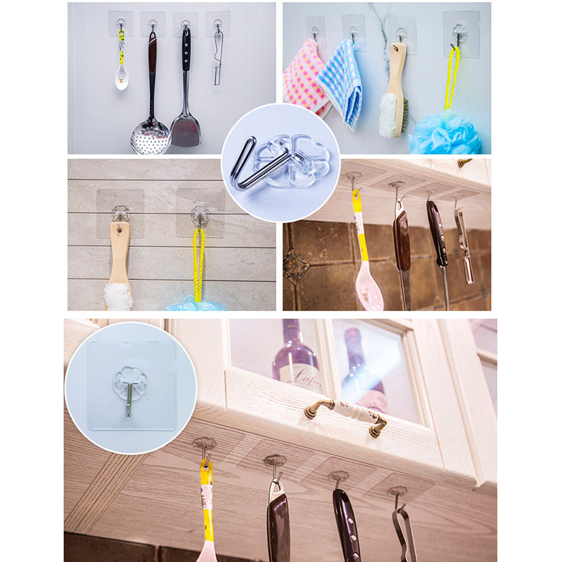 10Pcs Wall Self-adhesive Hooks Transparent Waterproof and Oilproof Hanging Utility Hooks for Bathroom Kitchen Heavy Duty
