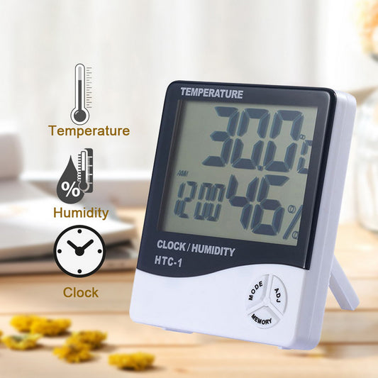 HTC-1 Digital LCD Thermometer Hygrometer Humidity Meter Room Indoor Temperature Clock