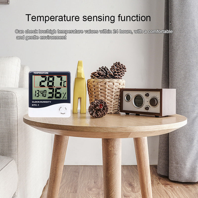 HTC-1 Digital LCD Thermometer Hygrometer Humidity Meter Room Indoor Temperature Clock