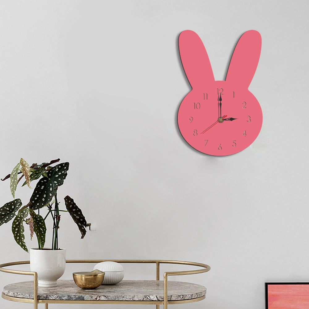 Cute Rabbit Decorative Quartz Wall Clock Battery Operated Silent Clock for Living Room, Bedroom