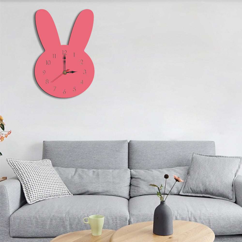 Cute Rabbit Decorative Quartz Wall Clock Battery Operated Silent Clock for Living Room, Bedroom