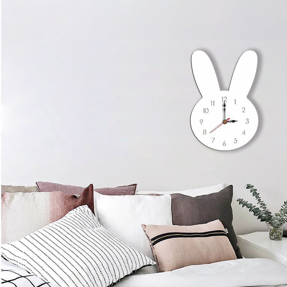 Cute Rabbit Decorative Quartz Wall Clock Battery Operated Silent Clock for Living Room, Bedroom
