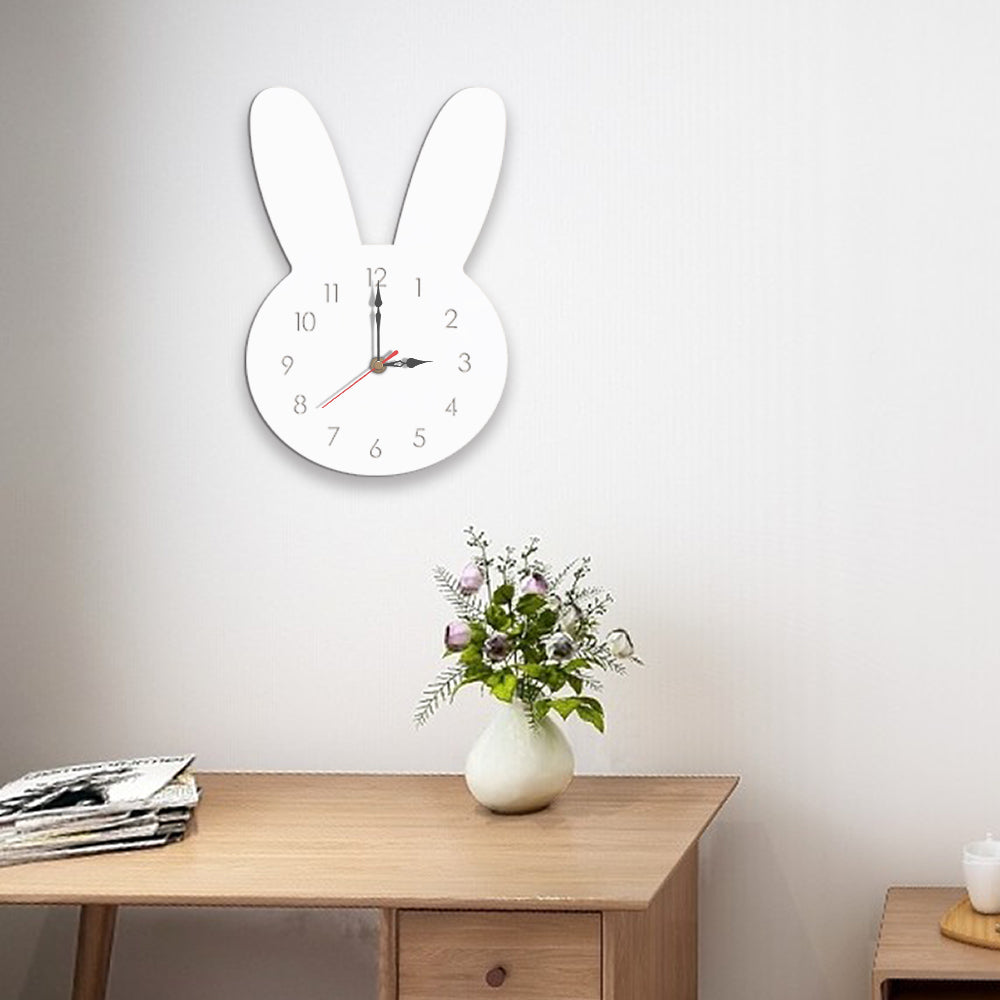 Cute Rabbit Decorative Quartz Wall Clock Battery Operated Silent Clock for Living Room, Bedroom