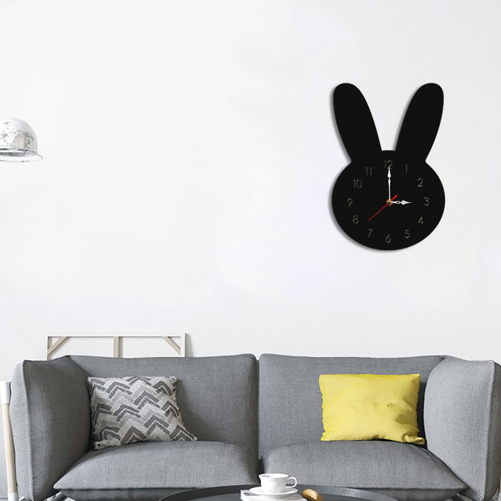 Cute Rabbit Decorative Quartz Wall Clock Battery Operated Silent Clock for Living Room, Bedroom