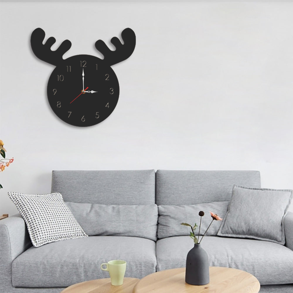 Cute Moose Decorative Quartz Wall Clock Battery Operated Silent Clock for Living Room, Bedroom
