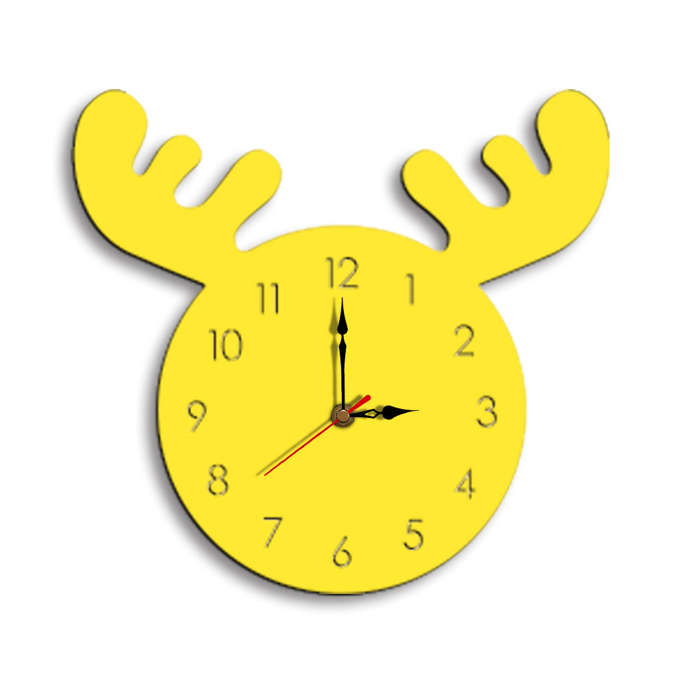 Cute Moose Decorative Quartz Wall Clock Battery Operated Silent Clock for Living Room, Bedroom