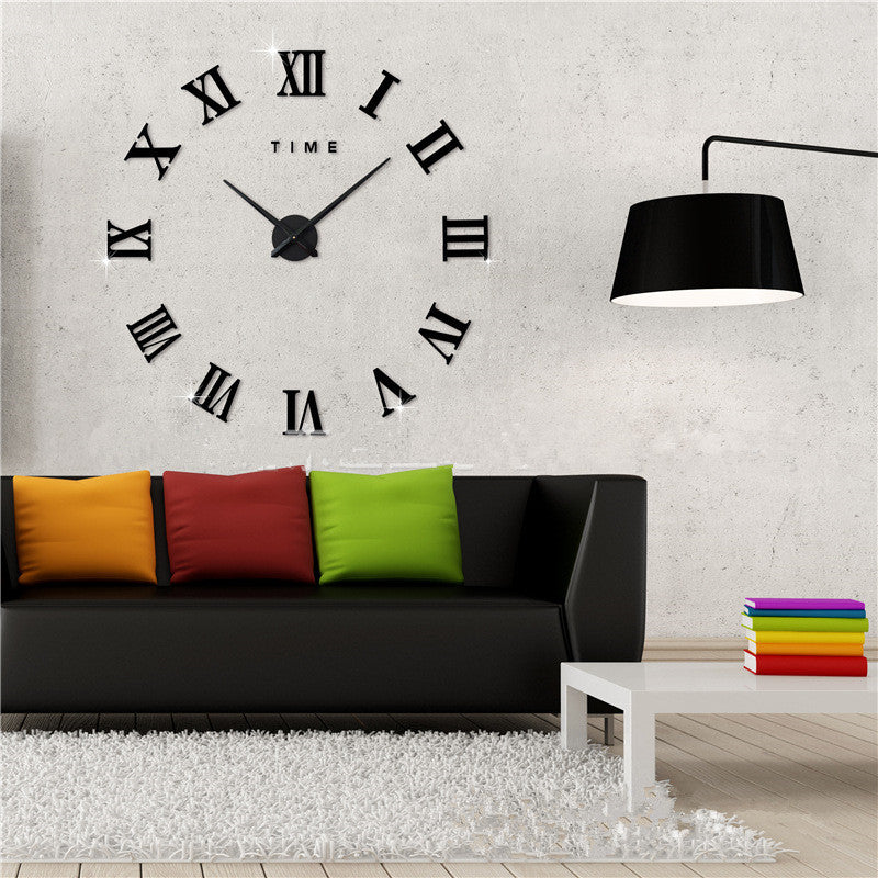 Frameless DIY Wall Clock 3D Acrylic Sticker Roman Numbers Wall Clock