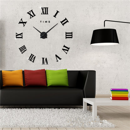 Frameless DIY Wall Clock 3D Acrylic Sticker Roman Numbers Wall Clock
